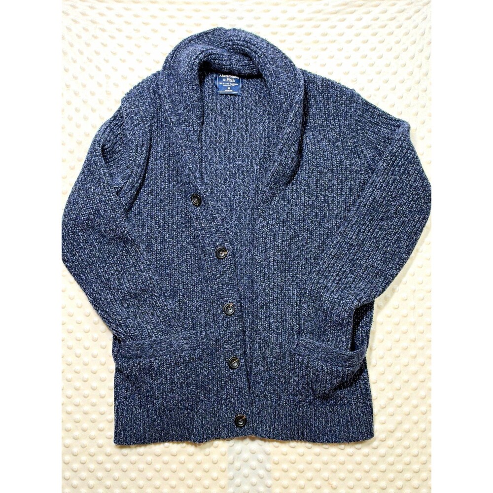 Abercrombie & Fitch Mens Medium Shawl Collar Cardigan Sweater Navy Blue Knit M